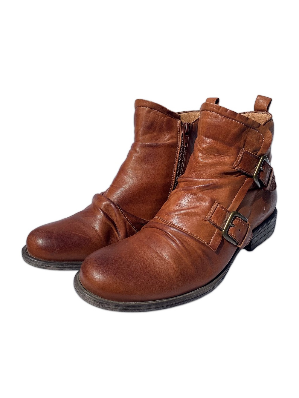 Miz Mooz | Leslie Genuine Leather Ankle Booties with Buckle Straps Size 6